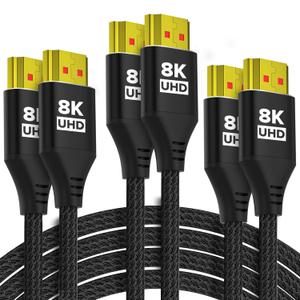 10K 8K 4K HDMI Cable 6FT 3-Pack, Ultra High Speed HDMI Braided Cord, Supports 4K/120Hz, 8K/60Hz, 48Gbps DTS:X, HDCP 2.2 & 2.3, HDR 10, HDMI 2.1 Cable (6Feet)