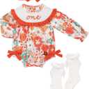 GRNSHTS Baby Girl 1st Birthday Outfits One Year Old Printed Romper Embroidery Bodysuit Cake Smash Clothes (12-18 Months, Orange)