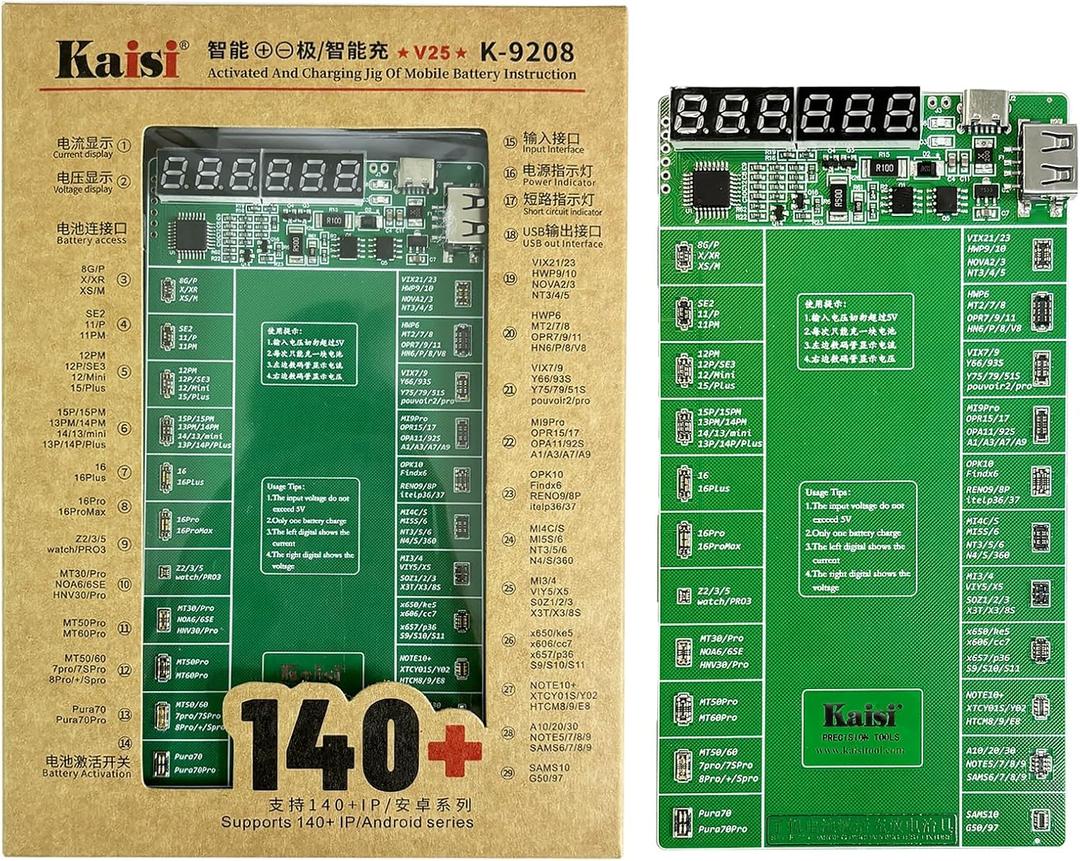 Kaisiking Professional Battery Tester Battery Activation Charge Board, Phone Battery Repair Circuit Board with Power Current Cable Compatible for iPhone 11-15 SE XS Series, iPad, Samsung, Oppo etc.