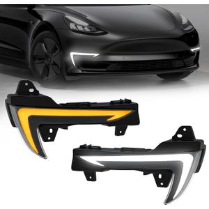 2 Color LED Daytime Running Lights Compatible with 2018-2024 Tesla Model 3, Front Driving DRL Lamps Assembly with Turn Signals, Night Running Light, Dynamic Start-Up Animation, (1 Pair)