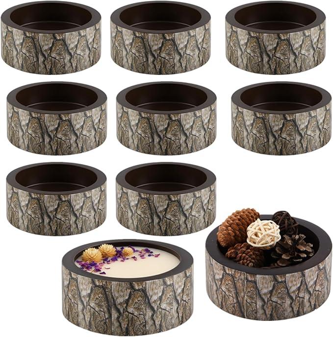 10 Pack Small Tree Bark Wooden Dough Bowls for Candles Making Vintage Cylindrical Candle Bowls Bulk for DIY Crafts Decoration Farmhouse Supplies Housewarming Gift, Candle Not Included