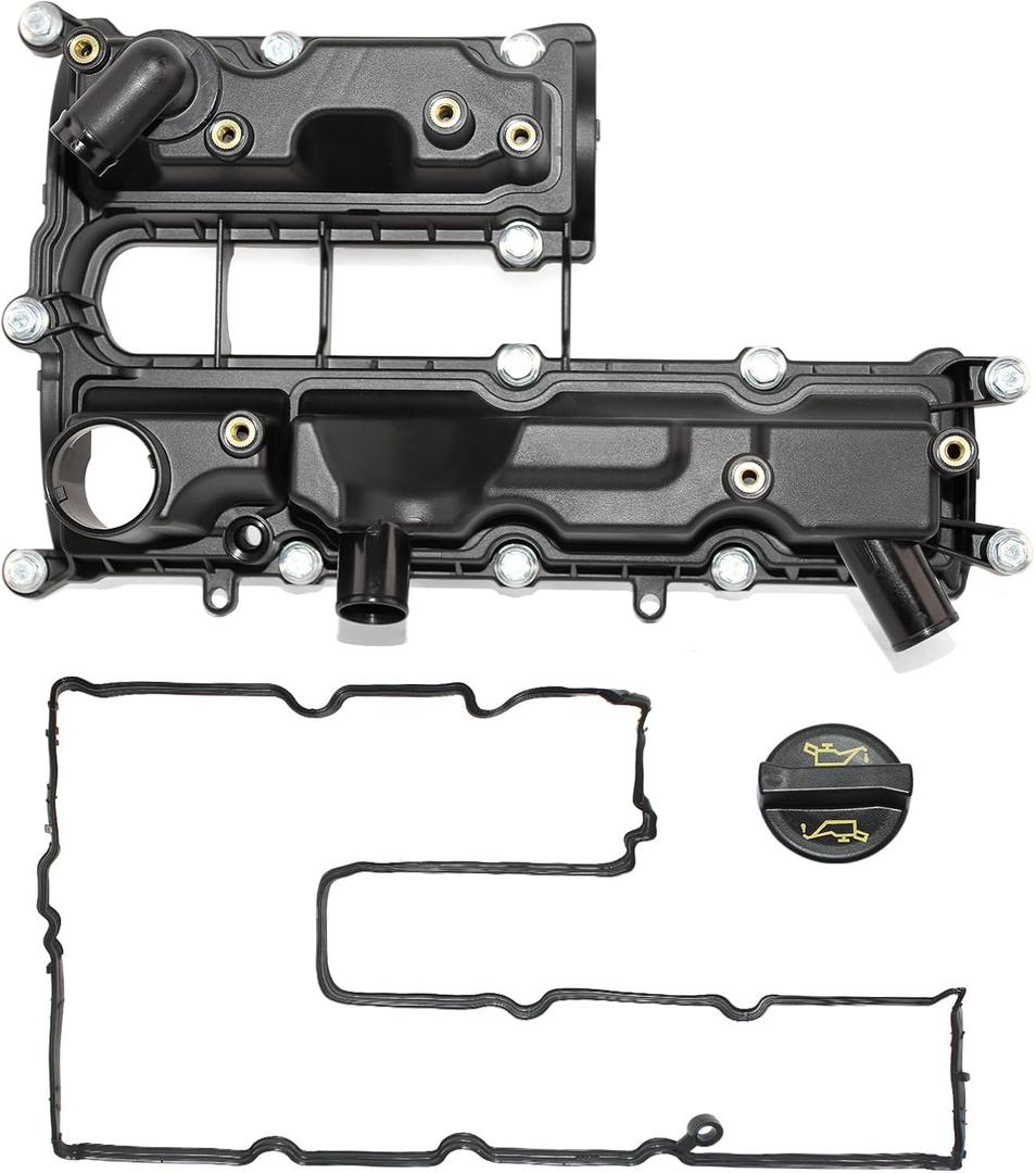 Engine Valve Cover with Gasket + Oil Filler Cap Compatible with 2013-2014 Ford Fusion 2013-2016 Escape 2014-2019 Fiesta 2014-2016 Transit Connect 1.6L turbo Replaces # BM5Z6582A (Plastic)