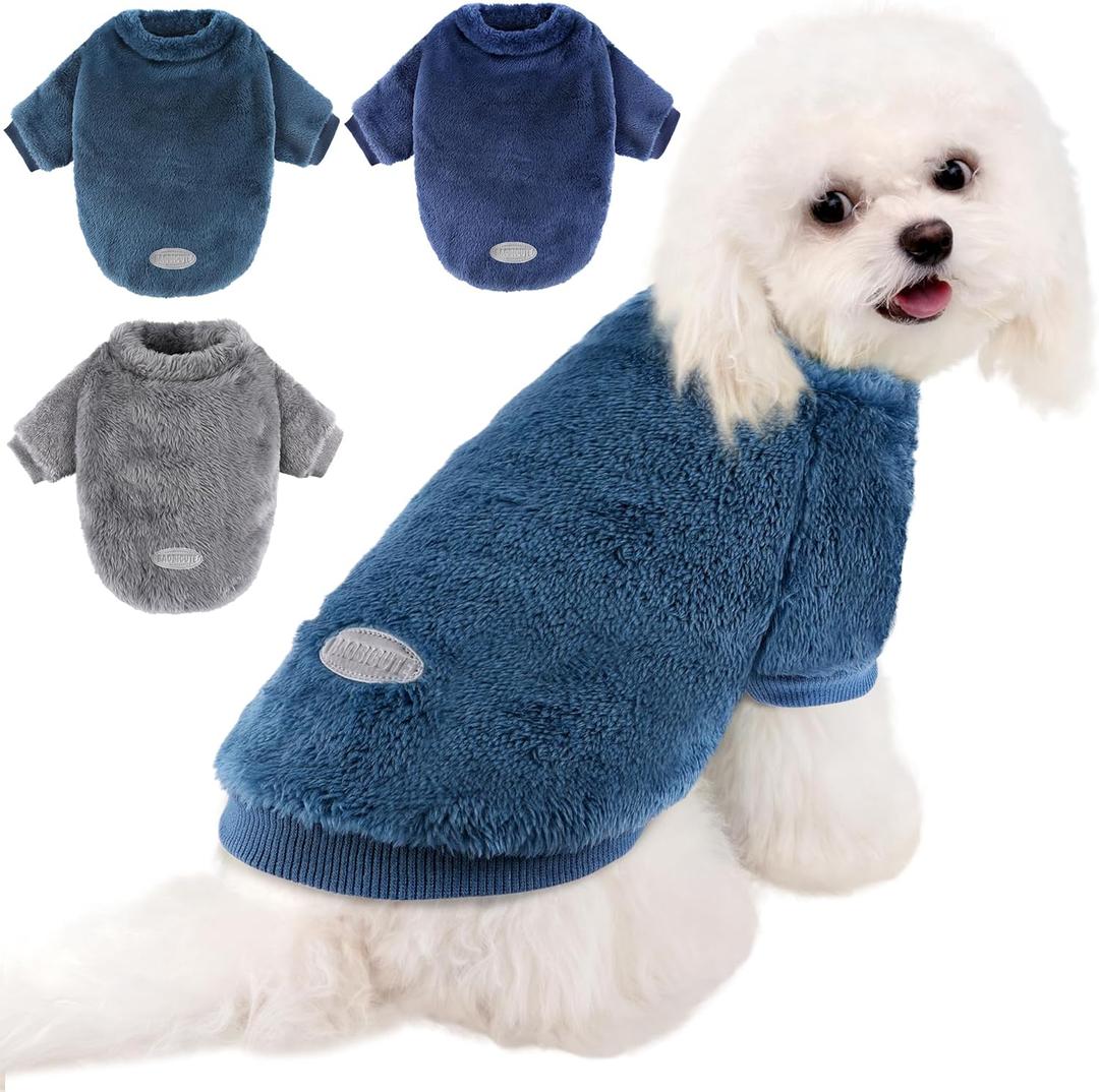 3 Pack Dog Sweater Clothes for Small Dogs Girls Boys with Reflective Strip Small Dog Sweaters Coat Soft Warm Pet Puppy Clothes Sweater (Grey+Blue+Navy, XXS (Back:5.31", Chest:9", Neck:6.69")