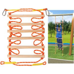 X XBEN 8.5Ft Wooden Rope Ladder for Kids, Climbing Ladders for Backyard Playset, Ninja Obstacle Course Hanging Ladder, Outdoor Playground Swingset Accessories