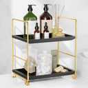 FSyueyun 2-Tier Bathroom Countertop Organizer, Tool-Less Installation Premium Plastics Makeup Shelf Organizer Perfume Skincare for Dresser Vanity Tray Organizers and Storage (Gold & Black)