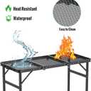 GARLLEN Folding Grill Table, 3-Height Adjustable Lightweight Grill Table with Heat-Resistant Tabletop, Portable Aluminum Camping Table for BBQ, Picnic, Cooking, 35.4" L x 15.7" W, Threaded Install