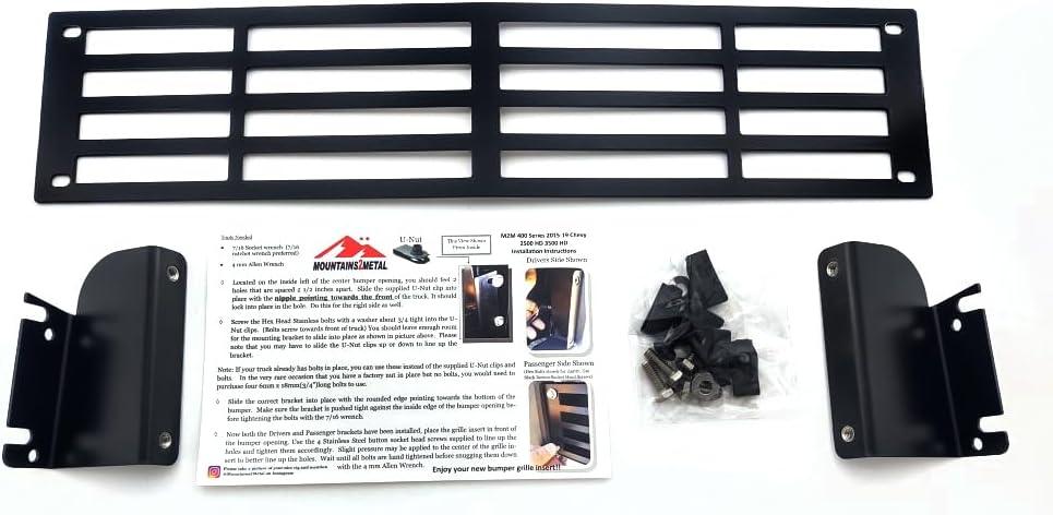 Stainless Steel Powder Coated Black Bumper Grille Insert Compatible with 2015-2019 Chevy Silverado 2500 3500 HD M2M #400-10-1