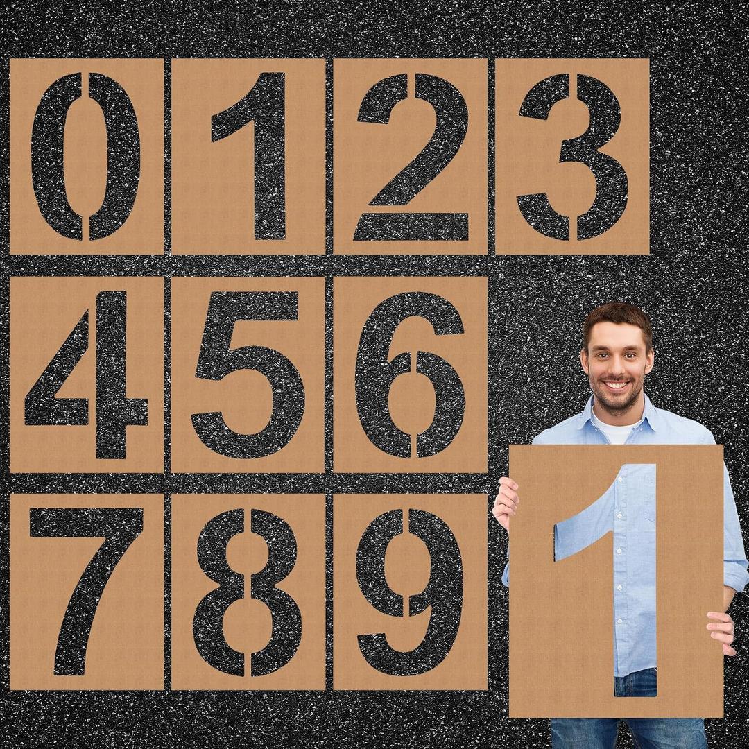 Briwooody Large Number Stencil 0-9 Numbers Pavement Templates Reusable Number Kit Set Large Letter Stencils for Cake Parking Lot and Equipment Spray Painting, 18 Inch