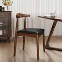 Solid Wood Dining Chair with Walnut Finish Mid Century Modern Upholstered PU Leather Dining Chairs with Curved Backrest for Dining Room, Kitchen, Study Room, Walnut Color