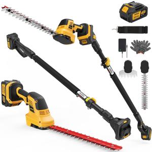 4-in-1 Pole Hedge Trimmer Cordless - Electric Hedge Trimmer & Grass Shear with Extension Pole, with 3.0Ah Battery,180 Adjustable Angle, 14.6Ft Reach, Lightweight, Hedge Trimmers Cordless with Battery