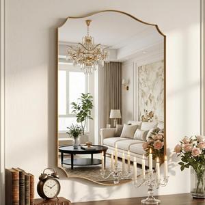 Gold Wall Mirror 36"x24", Scalloped Vanity Mirror Rust-Proof Metal Frame - Hangs Vertically/Horizontally Decorative Bathroom Mirror for Vanity, Bedroom & Entryway