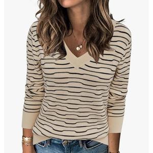 Arach&Cloz Women's Soft V Neck Long Sleeve Fall Casual Regular Fit Sweater Tops. Large