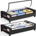 Yecaye 60L Under Bed Storage with Wheels, 2 Pack Under Bed Storage Containers, Underbed Shoe Storage with Clear Window & Label, Rolling Under Bed Metal Drawer for Clothes, Shoes, Books, Black
