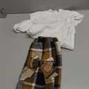 Girls Clothes Ruffle Long Sleeve shirt Top and Bowtie Plaid Skort Set 2PCS Girls Fall Outfits 6-16 Years (White)