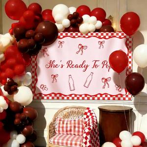 Batiyeer 181 Pcs She's Ready to Pop Baby Shower Decorations She's Ready to Pop Backdrop Red and White Balloons Arch Kit for Baby Shower Birthday Party Supplies