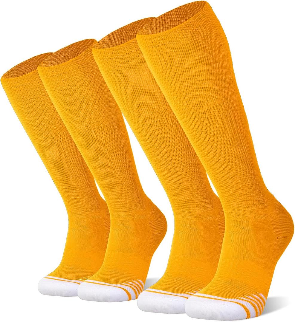 FITRELL 2/3 Pack Baseball Soccer Softball Socks for Kids Youth Men & Women Over-the-Calf Knee High Socks (Multiple Colors) (Gold, S)