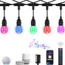 EMANER Waterproof String Lights, 48ft WiFi Remote String Light, Work with Alexa Google Assistant, Multicolor Changing Caf String Light Music Sync Dimmable for Outdoor Patio Christmas Decoration
