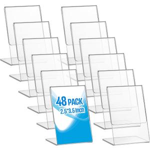 Ctosree 48 Pcs Acrylic Photo Frame L shape Slant Back Desktop Photo Frames Plastic Clear Sign Clear Acrylic Display Stand Table Top Sign for Home Office Wedding Restaurant Menu (2.5 x 3.5 Inch)