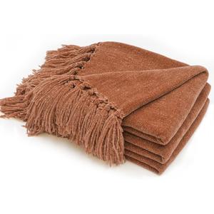 RECYCO Chenille Throw Blanket for Couch, 60"x80", Rust
