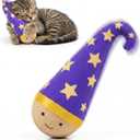 Lulu's world Wooden Interactive Cat Toy with Catnip - Nienie Tumbler Wobble Toy for Indoor Cats, Self-Righting Chaser with Wizard Hat & Stars (Purple) (Blue)