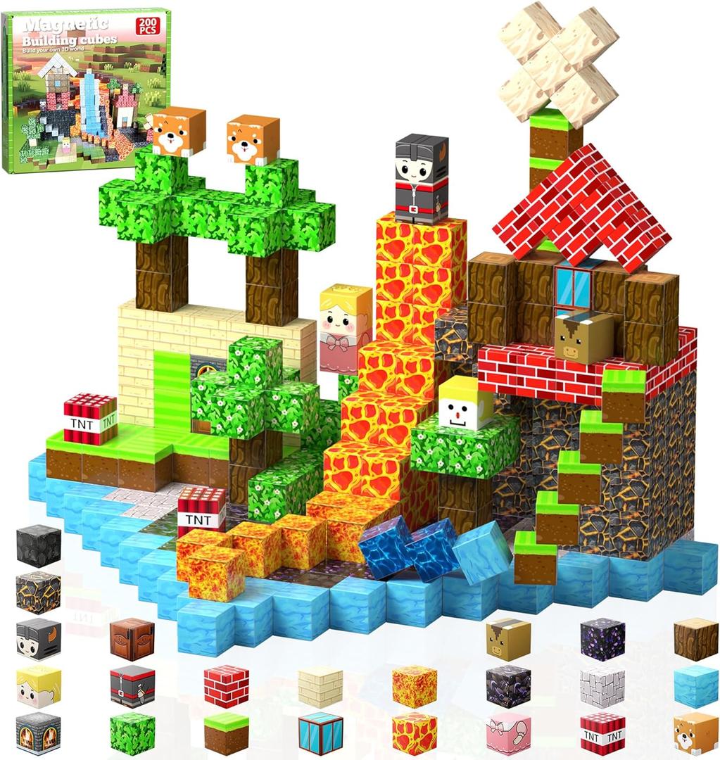 2 x 200 PCS Building Blocks, 3D Construction Build Toys, STEM Sensory Building Cubes Gifts for Valentines Day, Easter Basket Stuffers (Multicolor-200PCS)