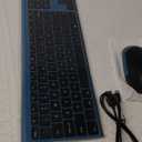 Wireless Keyboard and Mouse, Vssoplor 2.4GHz Rechargeable Quiet Full-Size Keyboard and Mouse Combo with Nano USB Receiver for Windows, Laptop, PC, Notebook-Black and Blue (Sapphire Blue)
