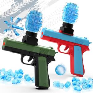 2 Pack Gel Ball Blaster Guns, Small Manual Splat Orby Gun, Gel Splatter Blaster for Adults, Outdoor Activities Shooting Games for Backyard, Garden& Lawn, Ages 14 & Up (Red/Blue + Graan/Black) (Glk05)