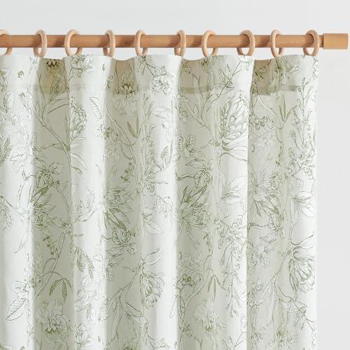 jinchan Floral Curtains 84 Inches Long Sage Green Flower Linen Farmhouse Curtain for Living Room French Country Vintage Curtain Rod Pocket Curtains Set 2 Panels Floral Printed