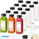 BOOMIBOO Juice Bottles with Caps - 15Pcs 12oz, Reusable Clear Plastic Bottles for Juicing & Smoothies - Includes Labels & Bottle Brush
