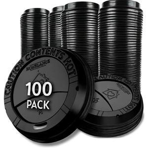 Pack Of 100, Black Disposable Coffee Cup Lids, Coffee Lids 10 oz 12 oz 16 oz 20 oz, Leak-Proof Plastic Coffee Lid, Heat-Resistant & Strong Hot Cup Lids For Everyday Convenience