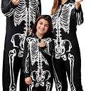 ANGELGGH Family Matching Halloween Onesie Pajamas, Funny Skeleton Hooded Zipper PJs Holiday Loungewear for Men/Women, Size XL, 1 Pack