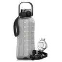AQUAFIT 64 oz Water Bottle with Time Marker - 2in1 Straw & Chug Lid - BPA Free Big Water Bottle with Straw - Gym Water Bottle with Strap - Water Jug (64 Ounces, Gray)