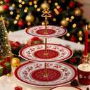Lallisa 3 Tier Christmas Cake Stand 10", 9" and 7" Ceramic Snowflake Elk Cupcake Display Holder Tower for Xmas Theme Party Serving Food Cake Desserts Treats Holiday Decoration