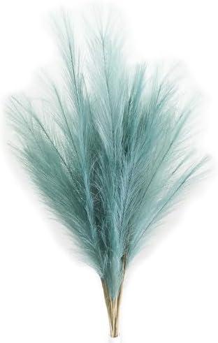 UiiziC Faux Pampas Grass Dried Fluffy 6pcs 35" Artificial Ascendant Grass for Vase Fillers Wedding Party Bouquets Home Hotel Centerpieces Decor (Turquoise)