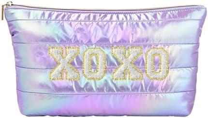 Hiroyuki Iridescent Quilted Makeup Bag (XOXO, purple), 2 Pack