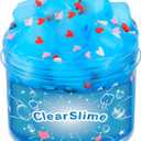 2 x Blue Clear Slime with Jelly Cubes Pink Red Hearts Add-ins, Crunchy Crystal Boba Slime Super Soft Sludge Toy with Cute Charms, Party Favors Slime for Girls Boys