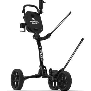 OMADA GOLF T2Lite Golf Push Cart | Lightweight, Ultra-Compact Folding Golf Cart | Large All Terrain Wheels | Umbrella Holder Included | Deep Storage Console | Adjustable Handle, Handbrake + Cup Holder