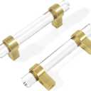 Clear Glass Crystal Gold Drawer Pulls 3 Inch, Brushed Brass Cabinet Pulls Drawer Handles (76mm, 10 Pack)