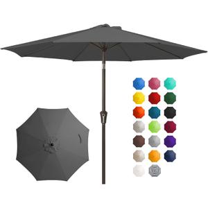 JEAREY 10FT Outdoor Patio Umbrella Outdoor Table Umbrella with Push Button Tilt and Crank, Market Umbrella 8 Sturdy Ribs UV Protection Waterproof for Pool, Garden (Gray)