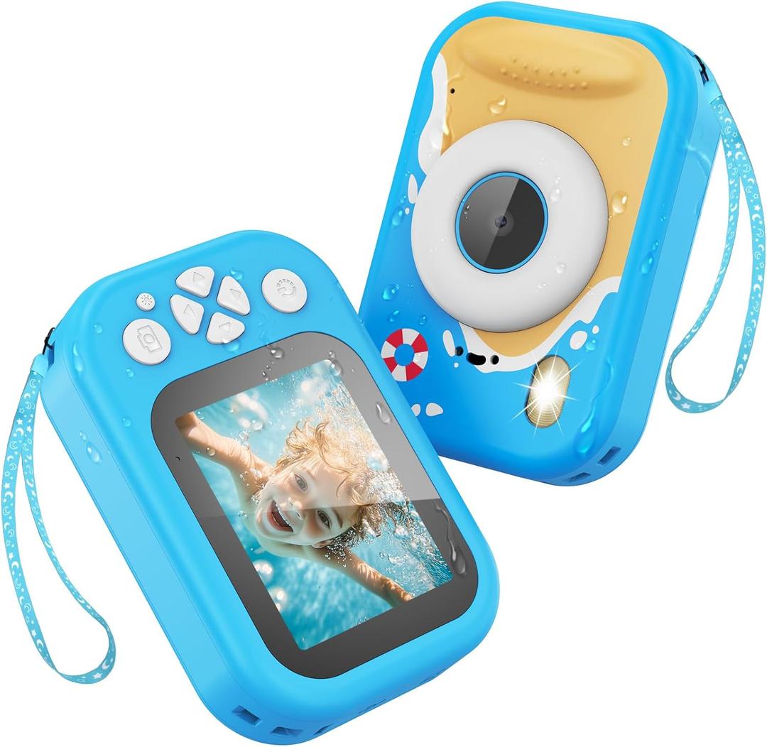 Kids Waterproof Camera, 1080P HD Underwater Digital Camera for Kids Aged 3-12, IP68 Swimming & Snorkeling Toy, ABS Plastic, 32GB Card, Birthday Gift for Children Boys Girls, Blue