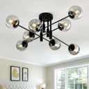 8 Light Glass Globe Ceiling Light Black Mid Century Flush Mount Sputnik Light Fixture Bubble Chandelier Living Room Farmhouse for Dining Room Kitchen Bedroom.