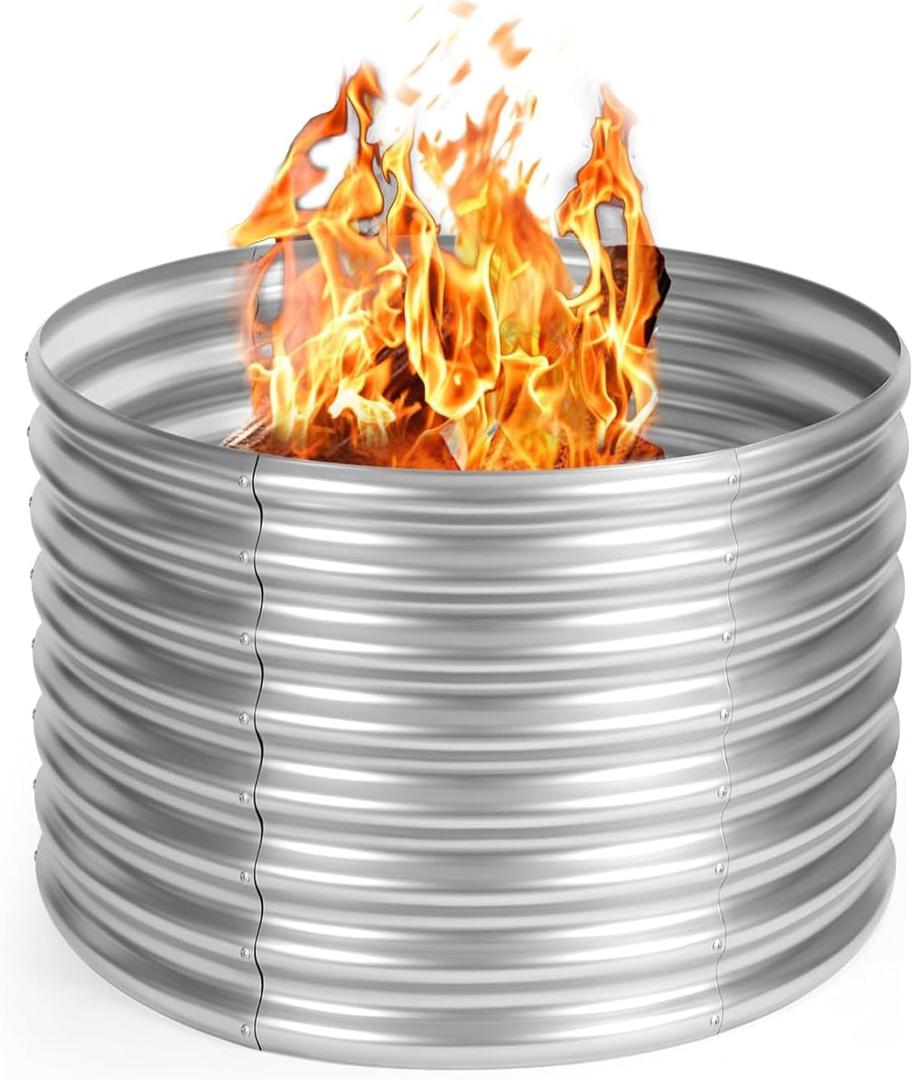 Toolterritary 36 inch Fire Pit Ring, Galvanized Fire Ring 2ft high, Wood Burning Fire Pits Ring, Outdoor Fireplace Height 24 Inch, Round Camp Fire Ring, Bonfire Pit for Camping, Backyard (3x3x2FT)