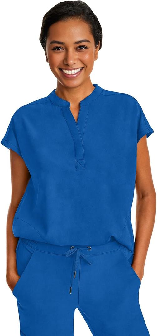Healing Hands Women's Scrub Top Relaxed Fit Journey Top - 2 Pockets with Knit Details, Dolman Sleeve and Rounded Hem - 2152 (Large, Royal)