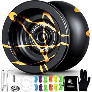 MAGICYOYO N11 Professional Unresponsive Yoyo N11 Dual Purpose Alloy Trick YoYo Ball (Black with Golden) with Bag, Glove, 12 Yoyo Strings and Responsive Bearing Kit