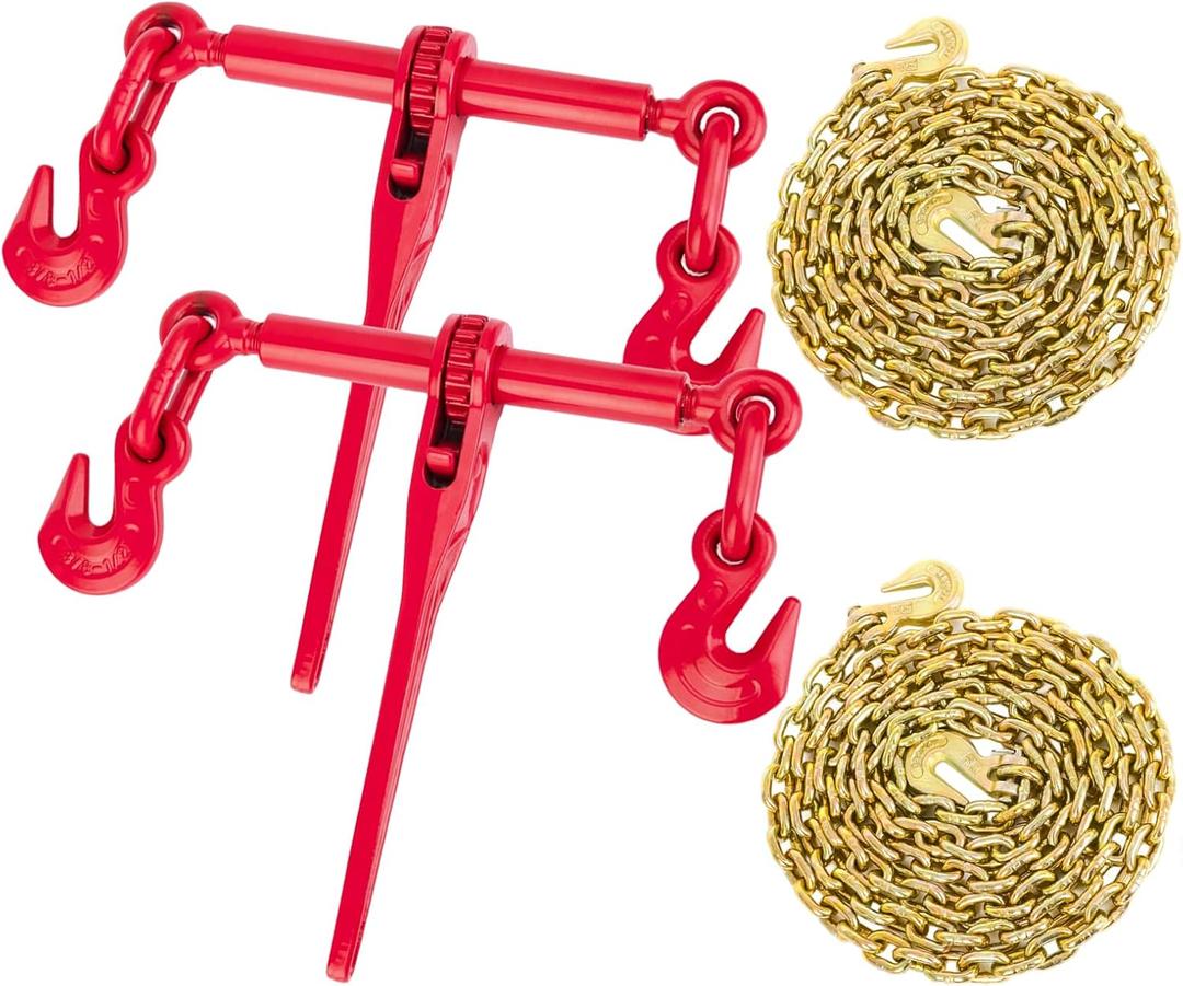 Ratchet Chain Binder 2PCS,1/4" to 5/16" Heavy Duty Load Binders with G80 Chains 1/4"X12FT 3150lbs Secure Load Limit,Tie Down Hauling Chain Binders for Flatbed Truck Trailer
