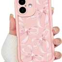 Lovmooful Compatible for iPhone 16 Case Cute Aesthetic Bowknot Ribbon with Pink Design for Girls Women Soft TPU Shockproof Protective Girly for iPhone 16 Case-Big Bow
