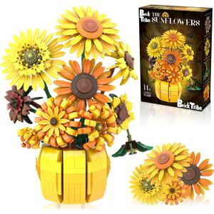 Van Gogh Sunflower Building Blocks Set for Adults, Sunflowers Botanicals Compatible with Lego Flowers, Art Bonsai Botanical Collection Office Gifts for Her Him Girls 14+, 1009PCS, 11002