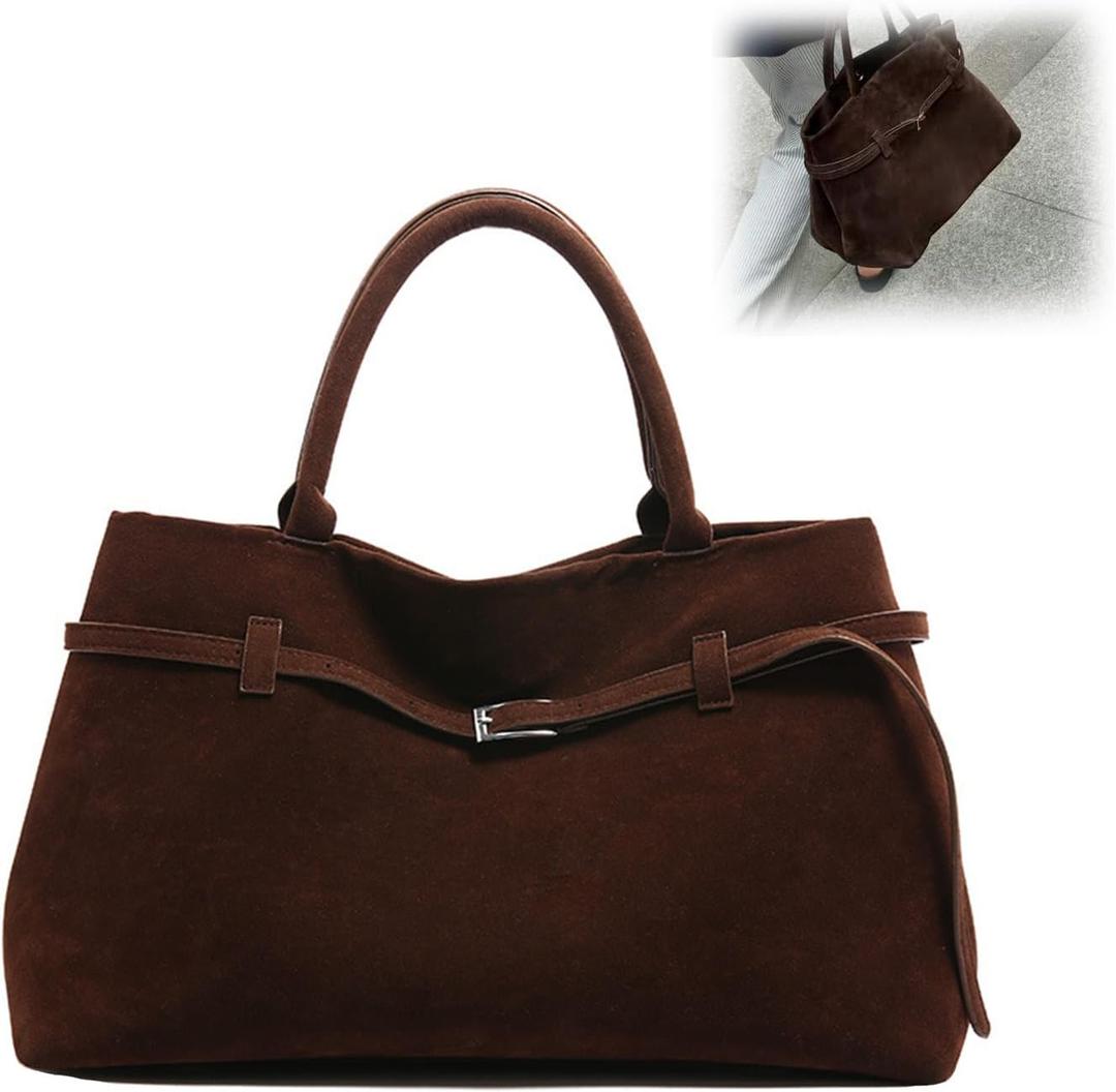 Faux Suede Bags for Women Slouchy Hobo Bag Large Suede Tote Bag Bucket Handbag Retro Purse Vintage Shoulder Satchel Bag