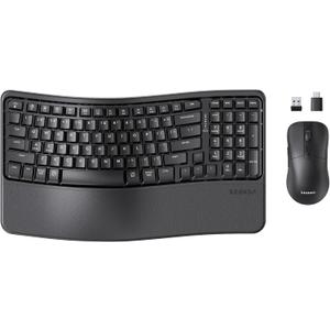 seenda Bluetooth Ergonomic Keyboard and Mouse, COE310 3 Multi-Device Connectivity, Rechargeable Wave Wireless Keyboard Mouse Combo, Compatible for Windows/macOS/PC/Laptop/MacBook/iPad - Black