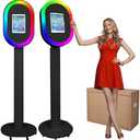 ROOMEDAL Portable Photo Booth for iPad 10.2" 10.5" 10.9" 11" 12.9" 13",Metal Shell Selfie Station photobooth Machine, RGB Ring Light, Custom Logo, for Parties Wedding Rental (Black with Honeycomb Box)